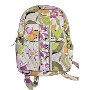 Vera Bradley Flowers Cotton Small Backpack Floral Green Purple White Book Bag